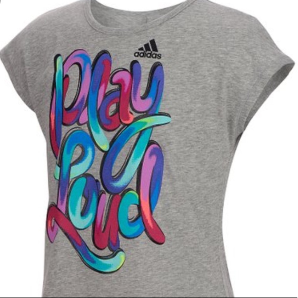 Adidas grey “play loud” short sleeved tee